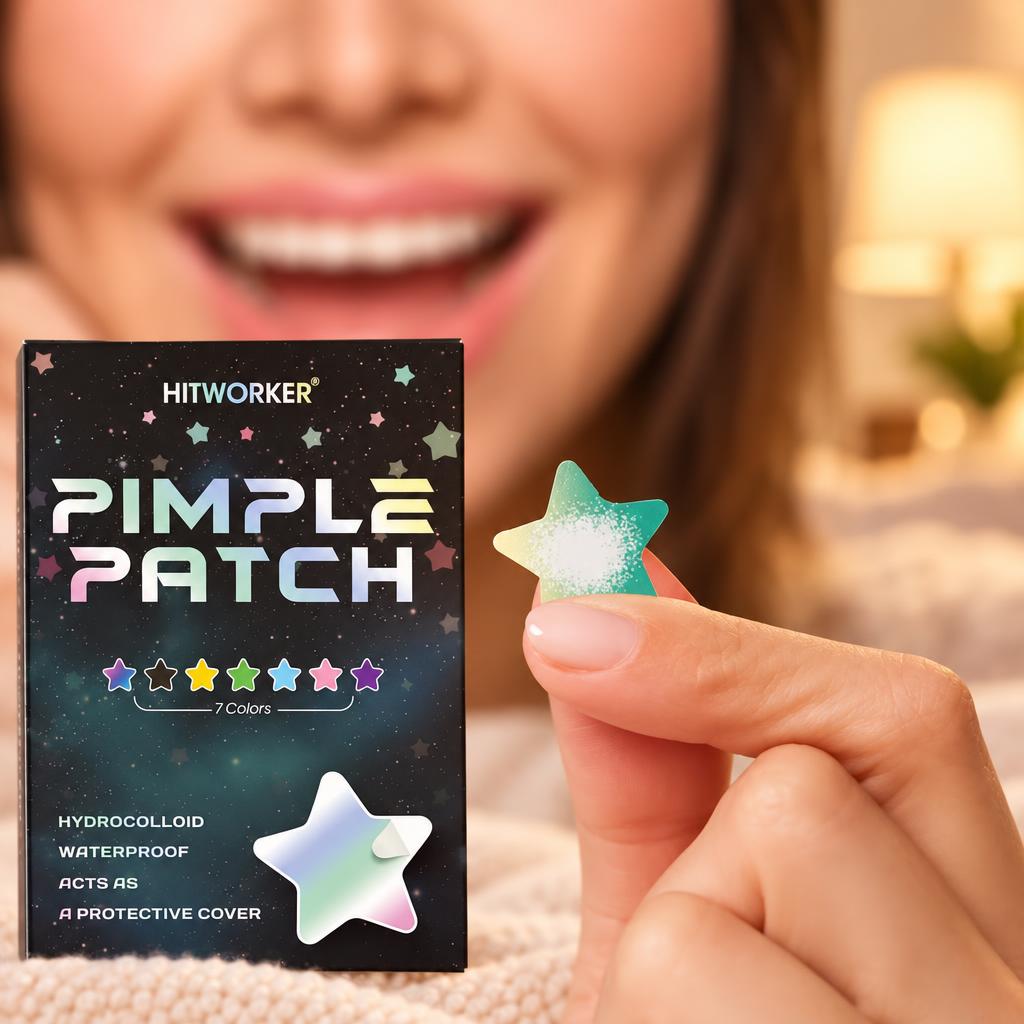 Woman holding a star pimple patch